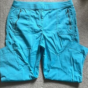 Chicos Bright Turquoise Zip-Pocket cropped Pants zynergy sz 2